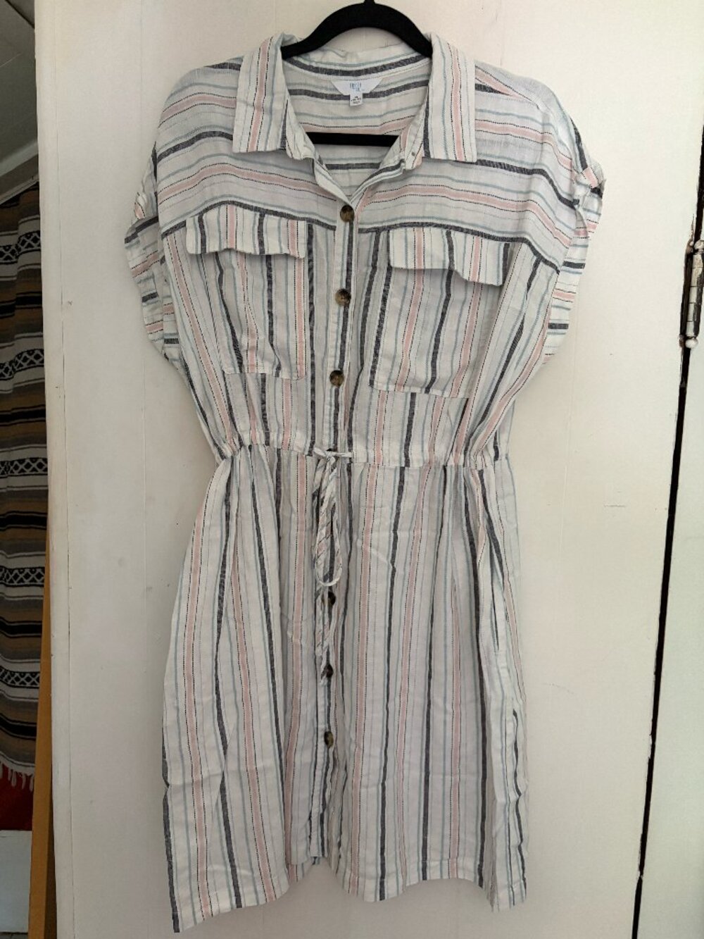 Time and Tru linen rayon blend summer striped button down dress size XL